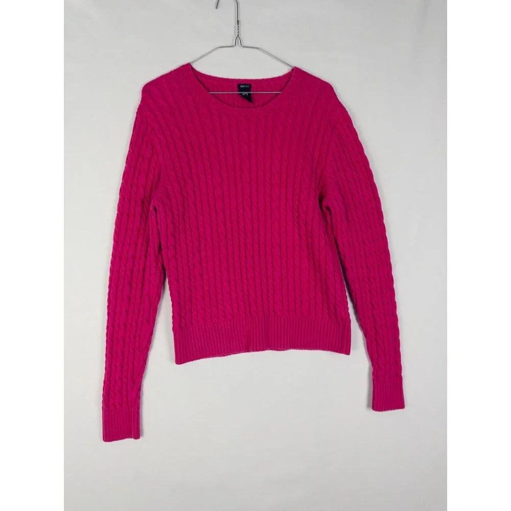 Cableknit Grandma Pullover Sweater‎ Womens XL Fuchsia Cotton Fisherman Gap